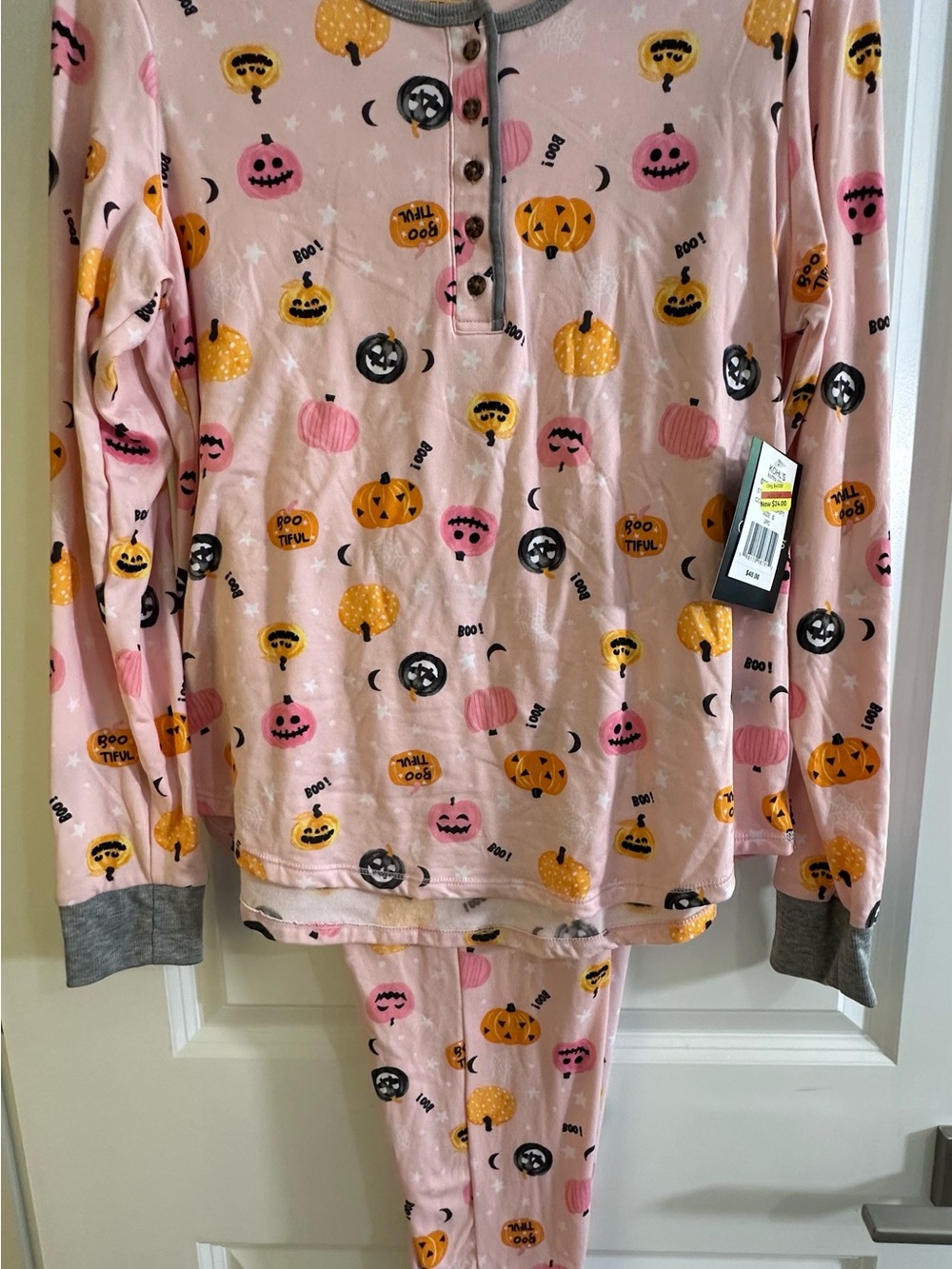 New - Adult Cuddl Duds Pink Pumpkin Pajama Set Size Small